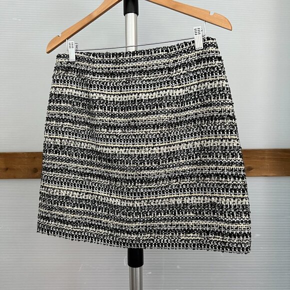 NWT Loft Black White Gold Metallic Stripes A-Line Tweed Lined Mini Skirt Sz 6 - Picture 6 of 10
